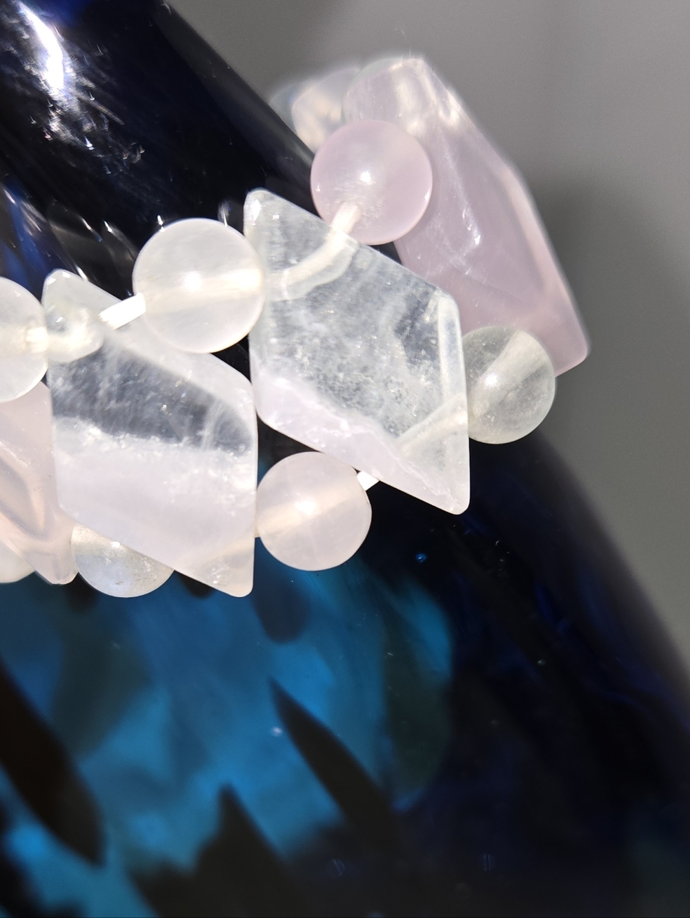 Rock Crystal Rose Quartz Multi-Shape Stretch Bracelet - Pink - Picture 3 of 6
